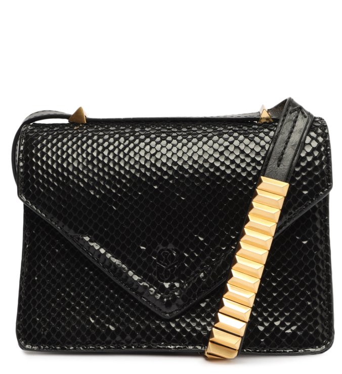 Bolsa Tiracolo Pequena Trinity Couro Snake Preta