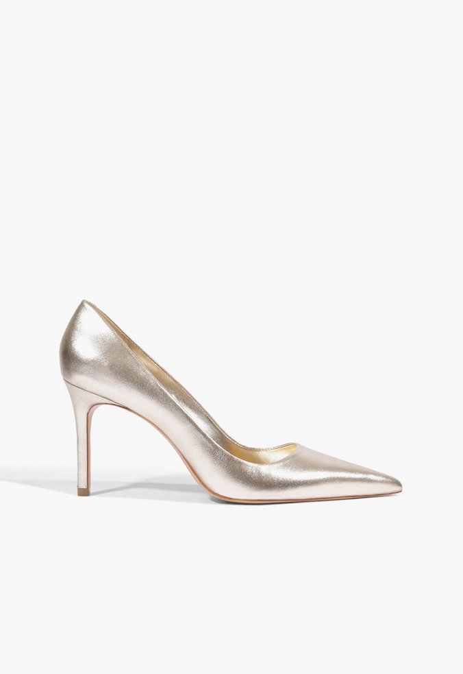 Scarpin Clara Mid  Verniz Couro Dourada