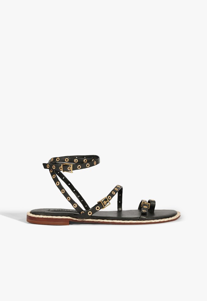 Rasteira Annete Flat Couro Preta