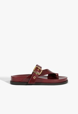 Papete Slide Couro Fivela Vinho