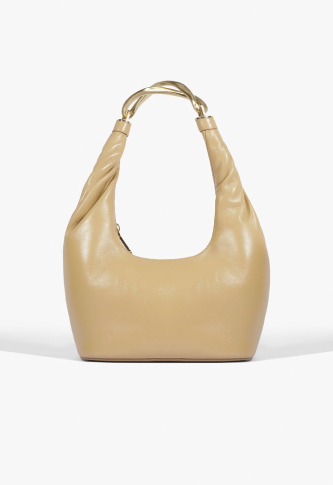 Bolsa Hobo Couro Metal Bege