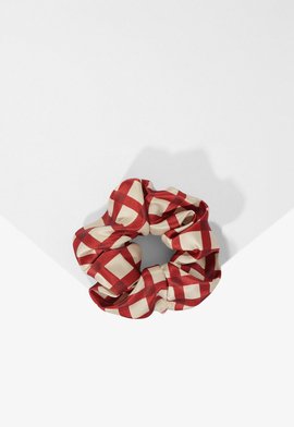 Scrunchie Cabelo Tecido Xadrez Vermelho