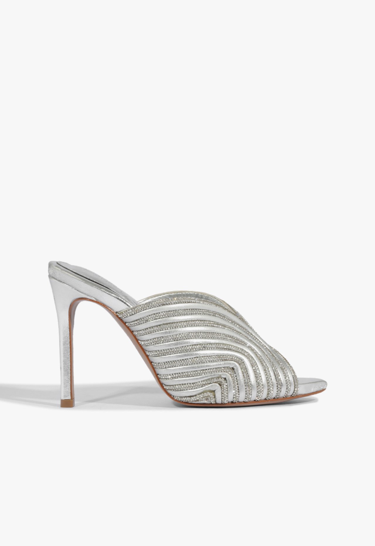 Sandália Mule Salto Fino Strass Prata | Schutz