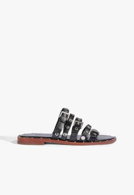 Chinelo Slide Couro Studs Preto