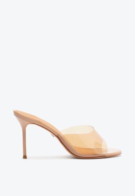 Sapato Mule Lina Vinil Salto Alto Marrom