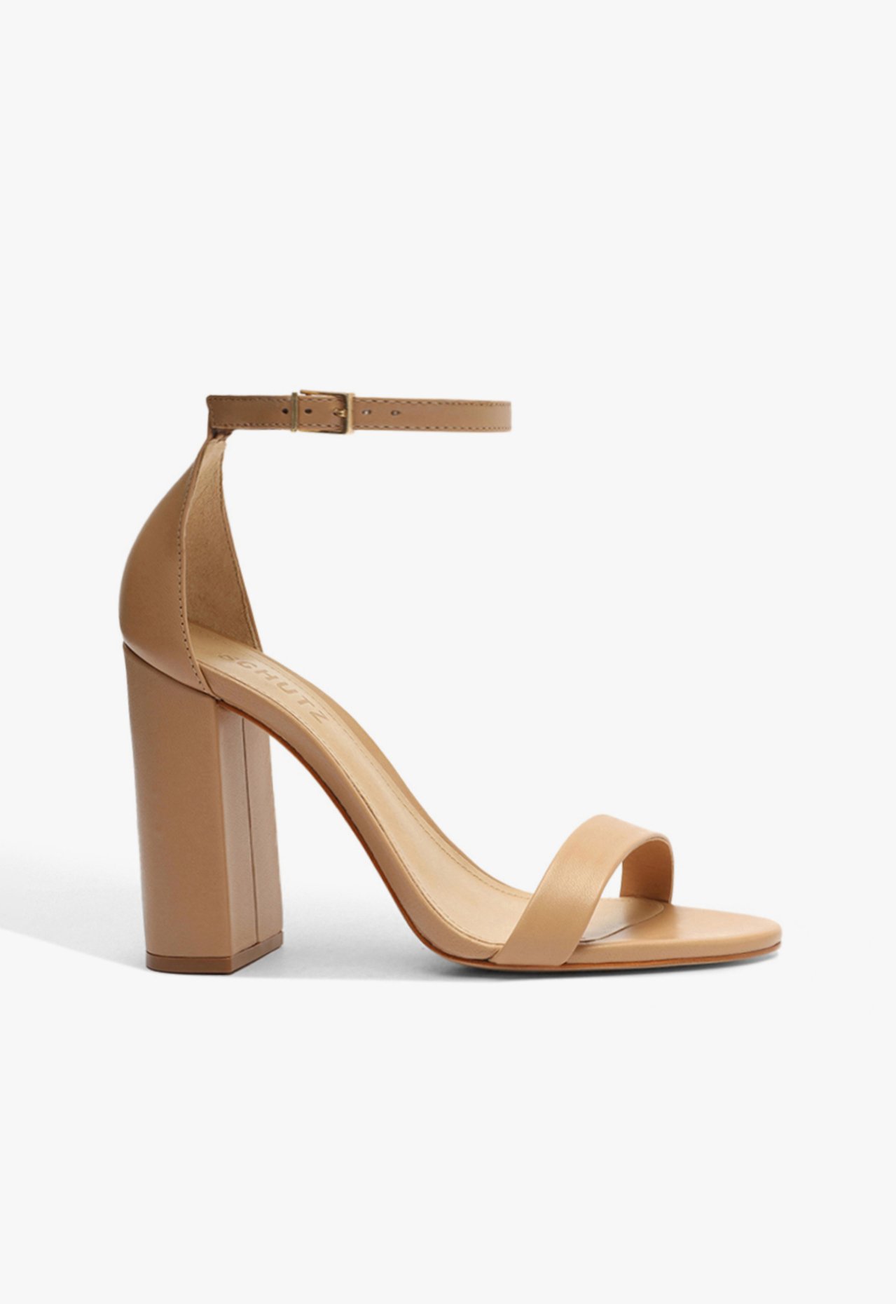 Sandália Gisele Salto Bloco Couro Bege | Schutz
