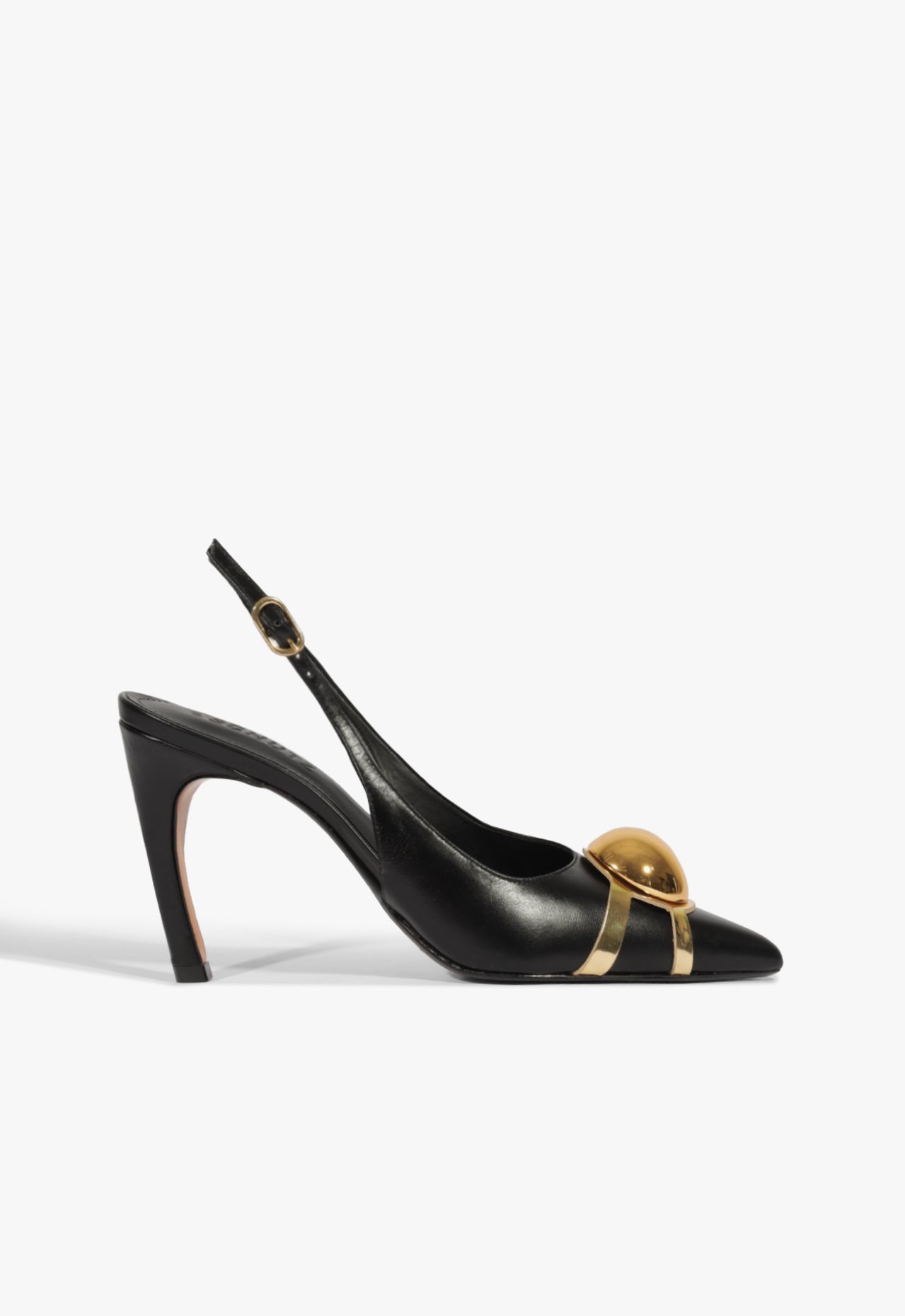 Sapato Scarpin Slingback Salto Couro Enfeite Preto | Schutz