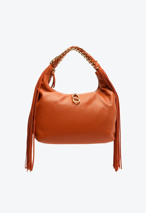 Bolsa Tote Grande Blossom Couro Franjas Marrom