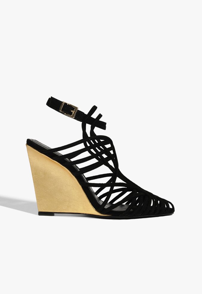 Sandália Anabela Couro Preta