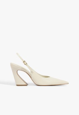 Scarpin Slingback Salto Bloco Couro Branco