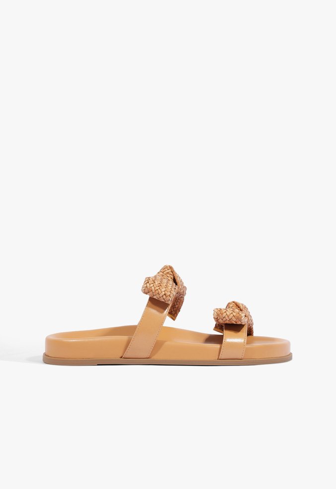 Papete Flatform Bico Redondo Laços Marrom Claro