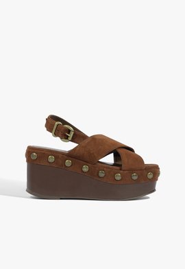 Sandália Plataforma Jennifer Studs Camurça Marrom