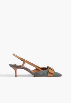 Scarpin Slingback Fivela Jeans Azul