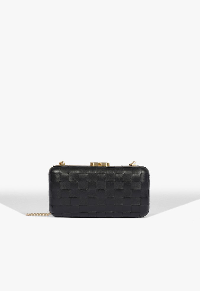 Bolsa Clutch Couro Tramado Preta