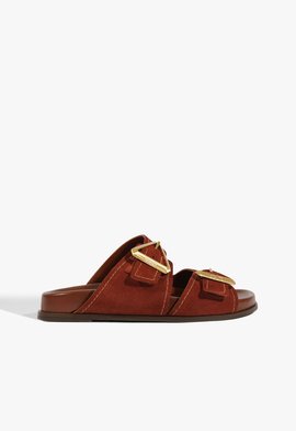 Sandália Papete Triangle Camurça Marrom