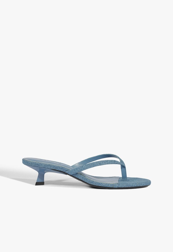 Sandália Mule Tiras Salto Baixo Azul