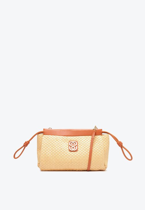 Bolsa Tiracolo Pouch Celina Ráfia Couro Palha Marrom