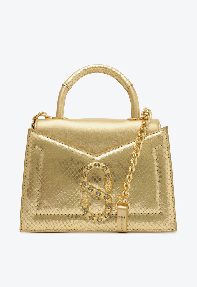 Bolsa Tote Zendy Couro Snake Dourada