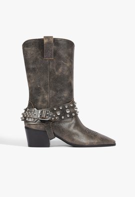 Bota Western Studs Couro Preta