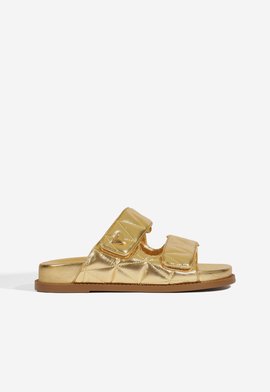 Sandália Papete Tiras Couro Dourada