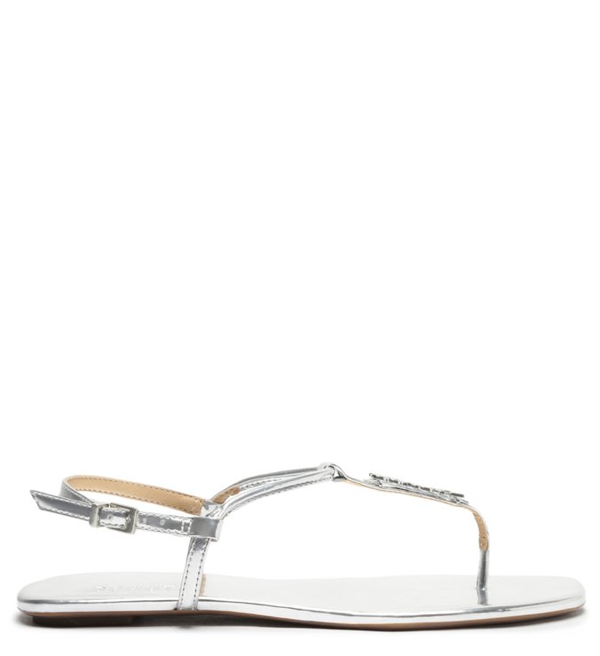 Sandália Rasteira Crystal Schutz Logo Prata