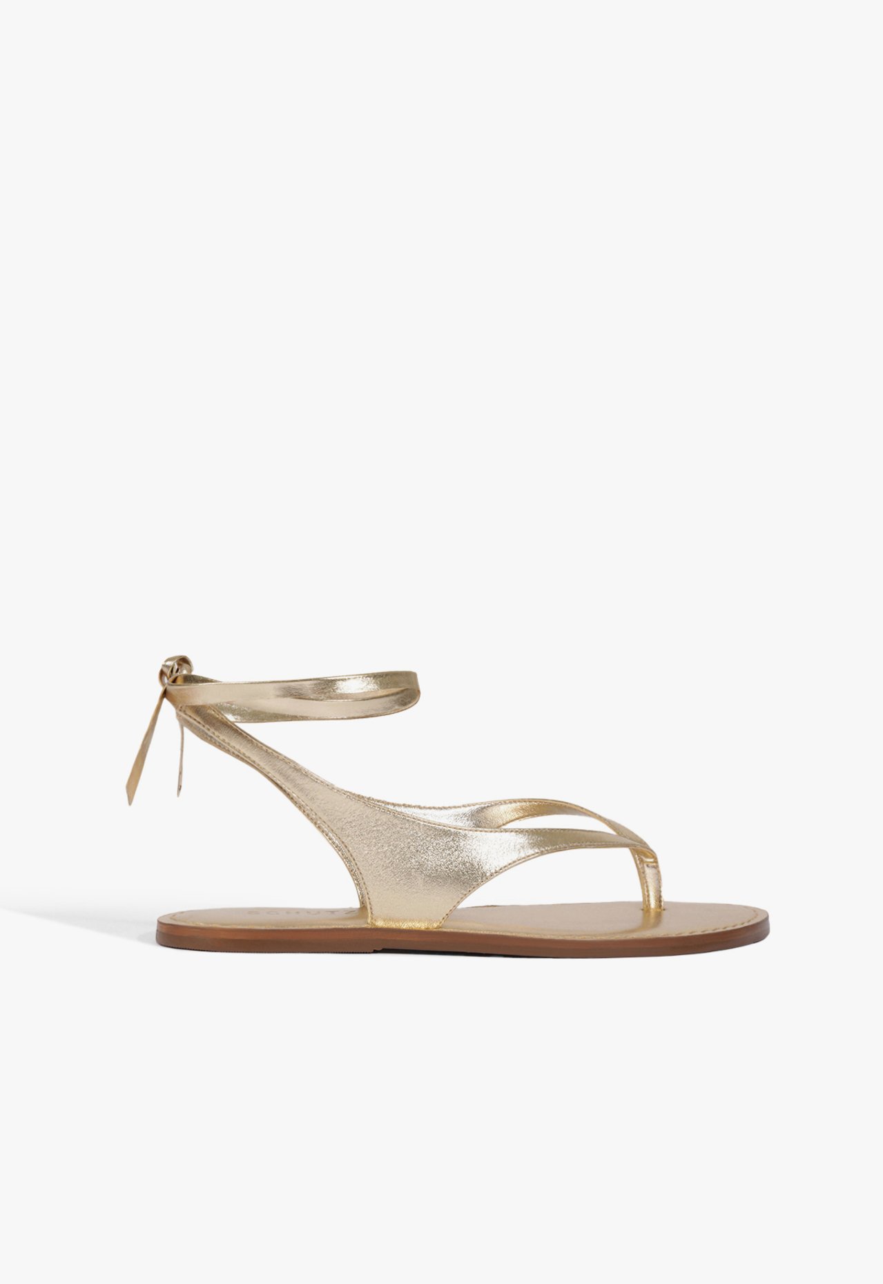 Sandália Rasteira Couro Amarração Dourada | Schutz