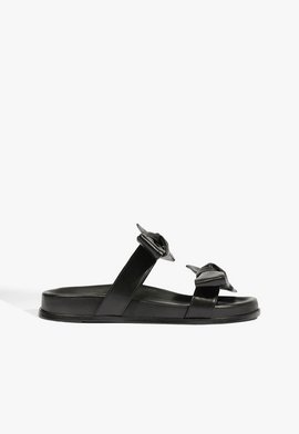 Sandália Papete Couro Laço Preto