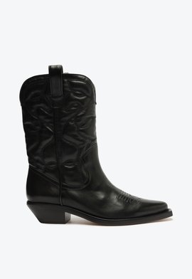 Bota Western Cano Médio Couro Preta