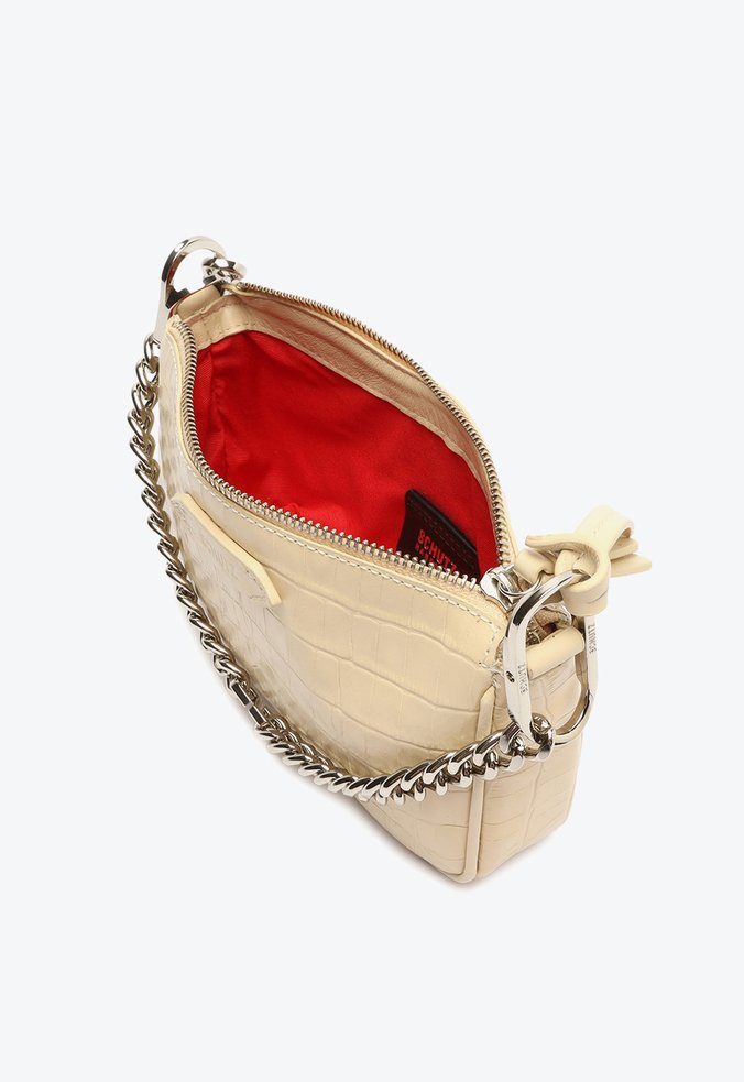 Bolsa Tiracolo Baguete Emmy Couro Croco Bege Claro Bolsa Tiracolo Baguete Emmy Couro Croco Bege Claro