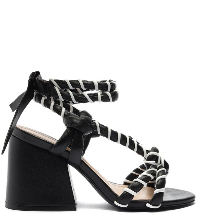 Sandália Salto Bloco Amarração Navy Preta