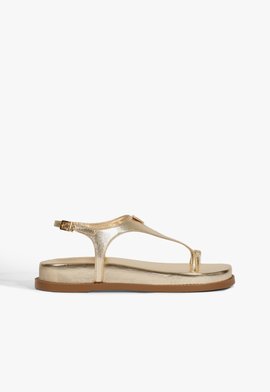 Sandália Papete Couro Dourada