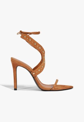 Sandália Salto Alto Fino Camurça Marrom