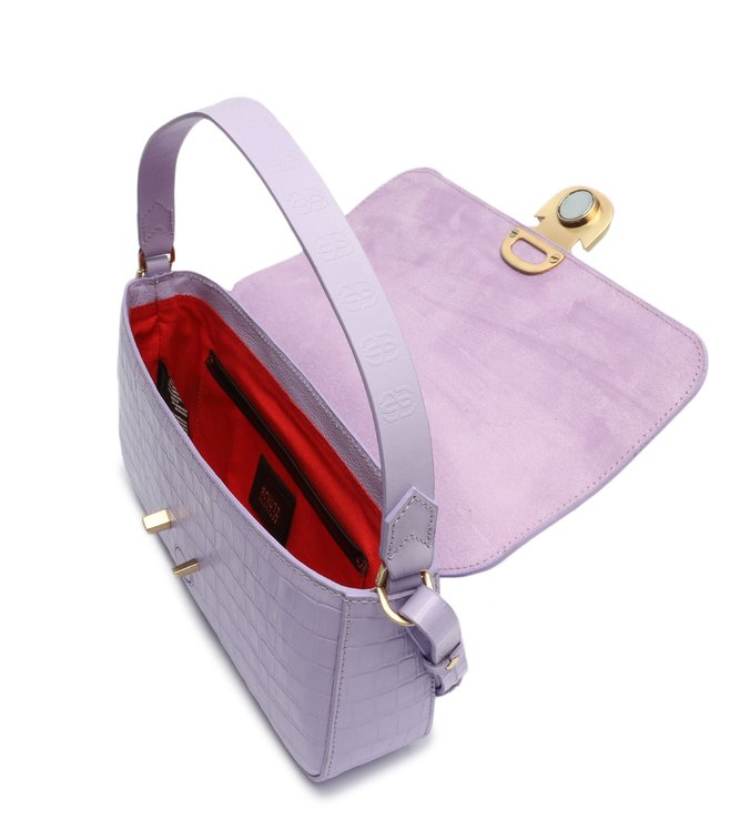 Bolsa Tiracolo Grande Ssnaps Couro Croco Lilás Bolsa Tiracolo Grande Ssnaps Couro Croco Lilás
