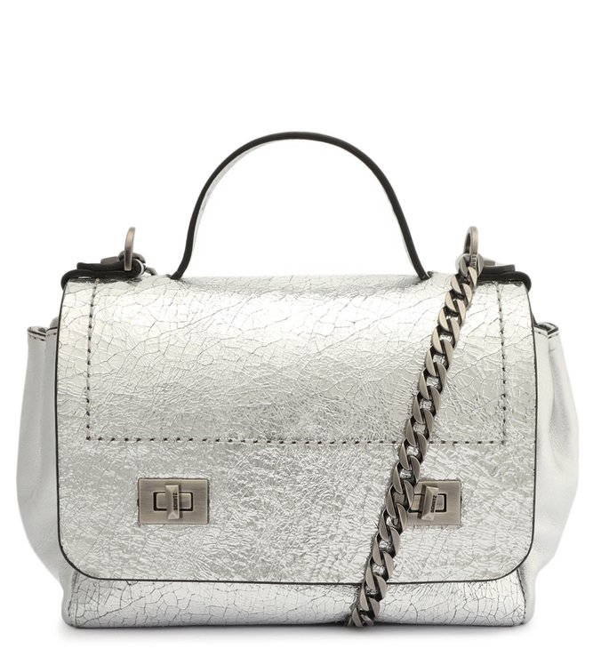 Bolsa Tote Média Sky Couro Metalizada Prateada