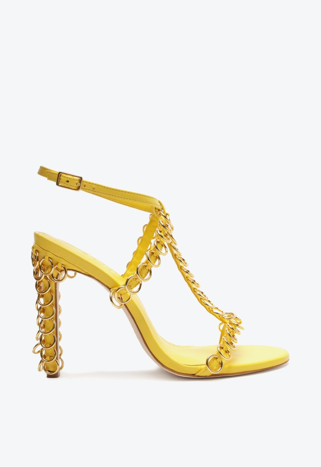 Sandália Salto Alto Couro Argolas Amarela | Schutz