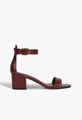 Sandália Salto Bloco Médio Couro Vermelha