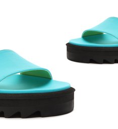 Sandália Papete Flatform Tratorada Nylon Neon Azul