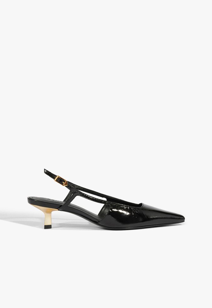 Slingback Couro Salto Fino Médio Preto