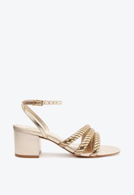 Sandália Dourada Salto Bloco Médio