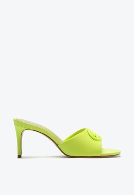 Sandália Mule Salto Baixo Couro  Verde Neon
