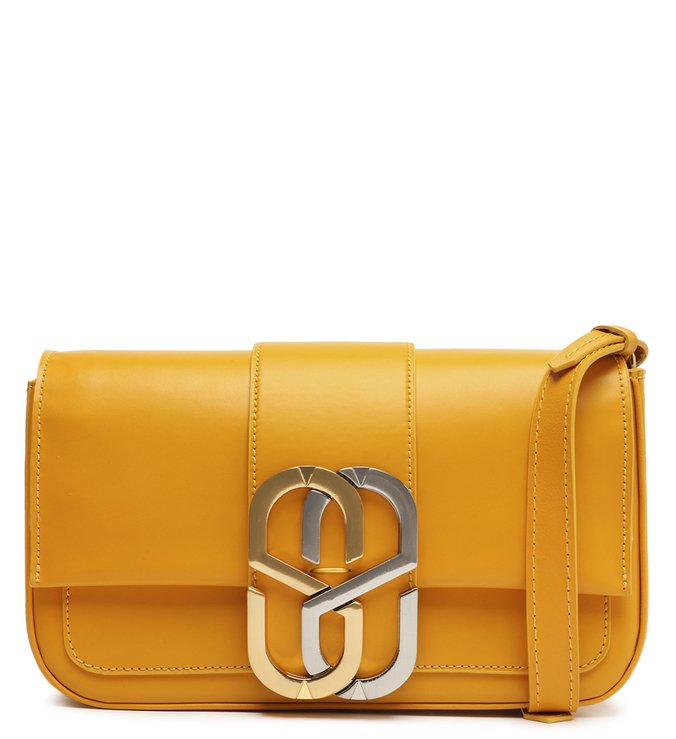 Bolsa Tiracolo Média Sophia Couro Logo Amarela