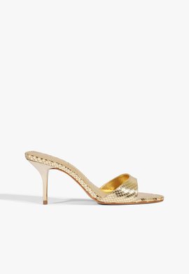 Sandalia Mule Elodie Verniz Couro Dourado