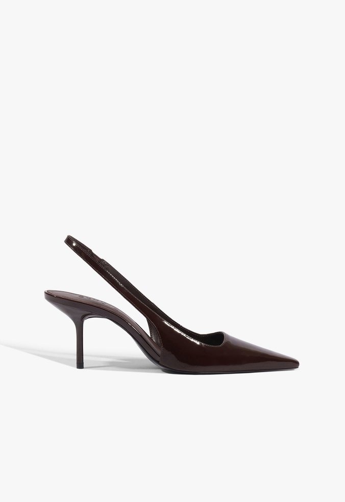 Scarpin Lucy Mid Couro Verniz Marrom