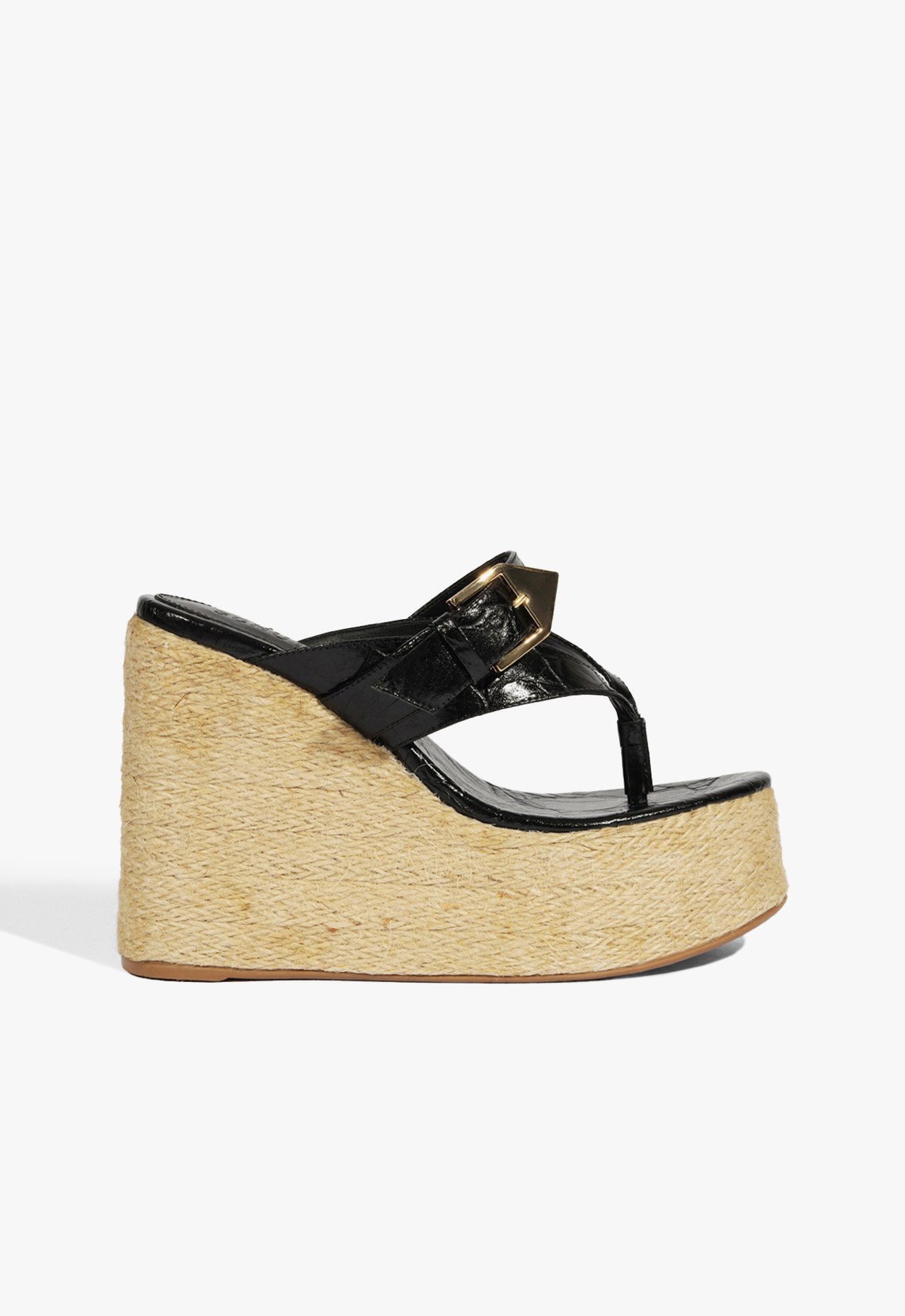 Tamanco Anabela Scalea Couro Ráfia Preta | Schutz