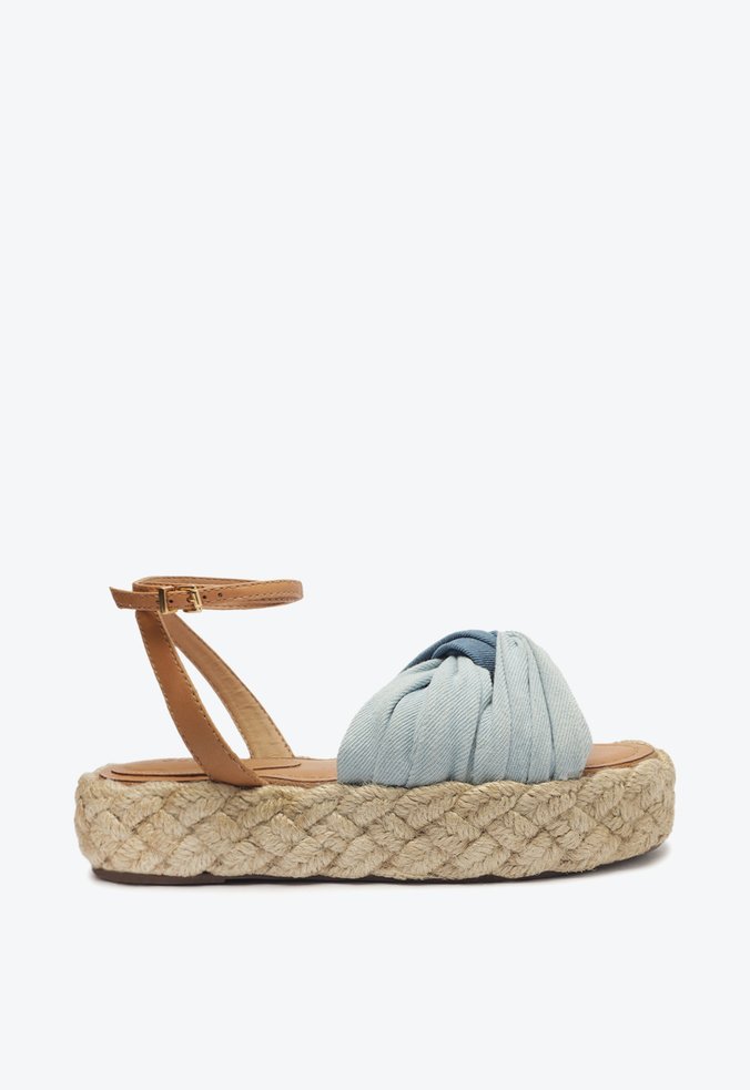 Sandália Flatform Corda Tecido Azul