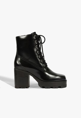 Bota Coturno 240 Lace Couro Salto Alto Preto