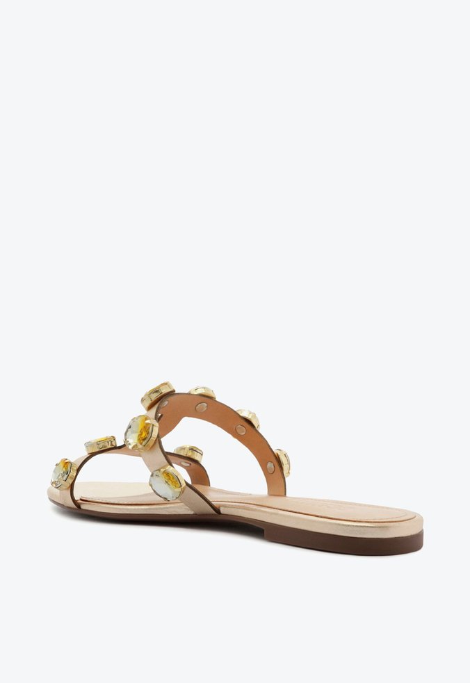 Sandália Rasteira Slide Metalizada Dourado Pedraria Sandália Rasteira Slide Metalizada Dourado Pedraria