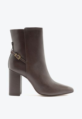 Bota Salto Bloco Christine Couro Marrom