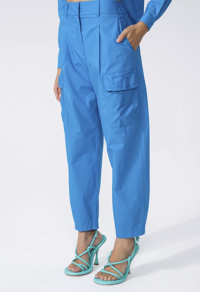Calça Cargo Violeta Tricoline Azul