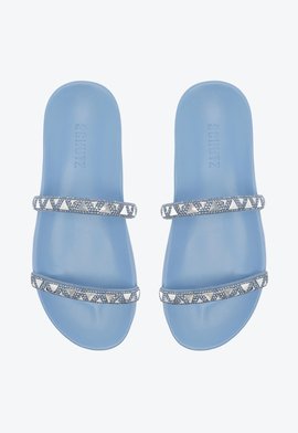 Sandália Papete Tratorada Brilho Azul Claro